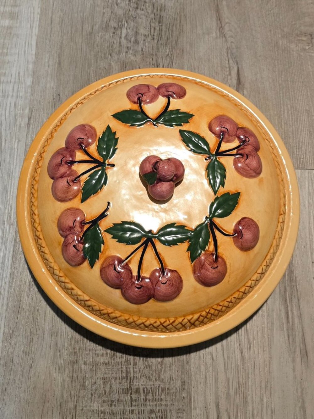 Vintage Ceramic Cherry Pie Keeper Lidded Dish-Pls Read Description